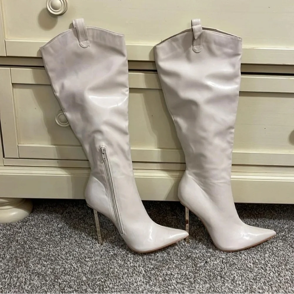 Dolls Kill Cream Heeled Boots - Picture 3 of 5